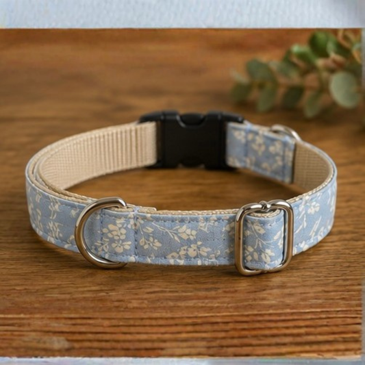 Blue Floral Dog Collar & Lead Set
