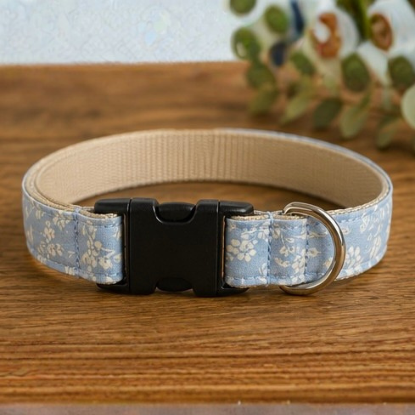 Blue Floral Dog Collar & Lead Set
