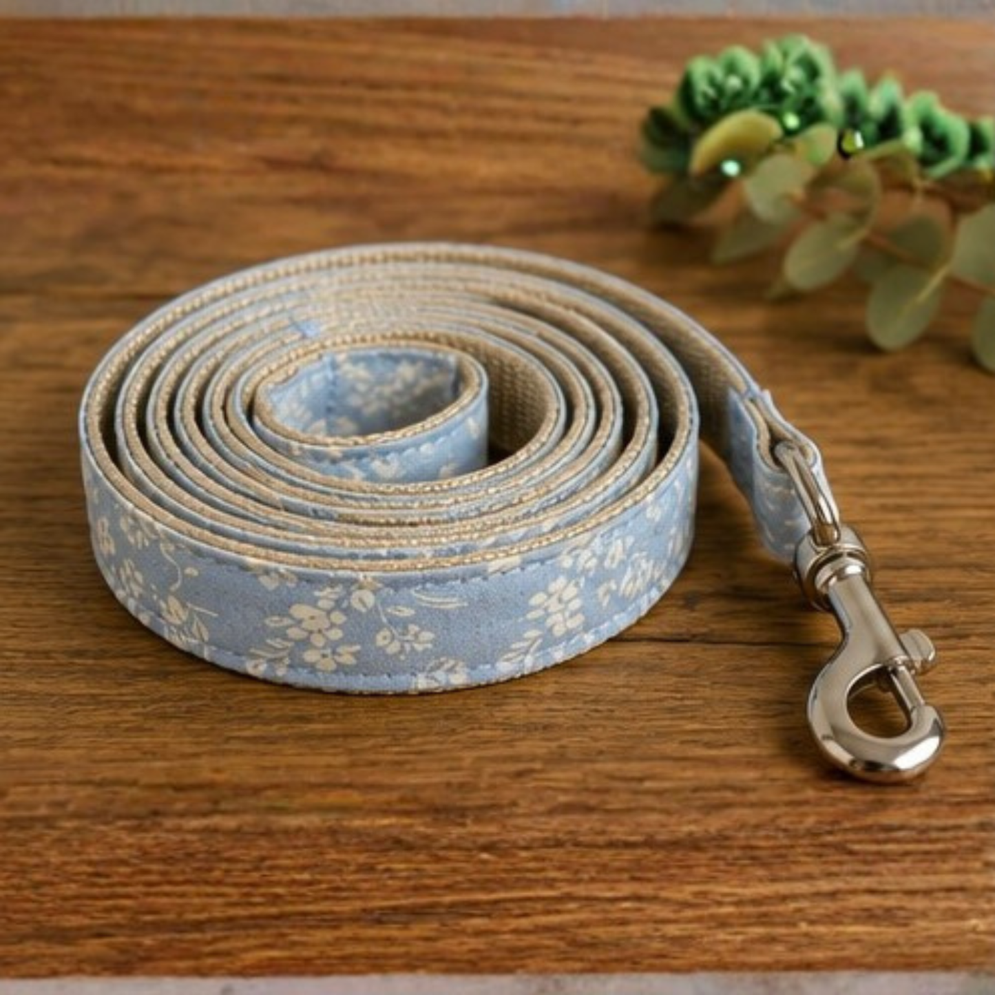 Blue Floral Dog Collar & Lead Set