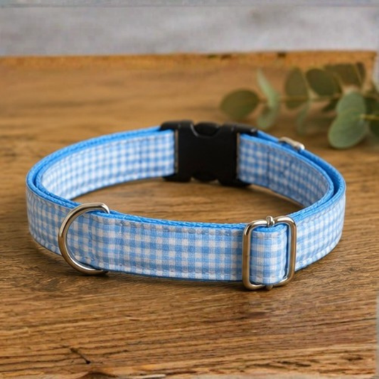Blue & White Gingham Collar and Lead Set