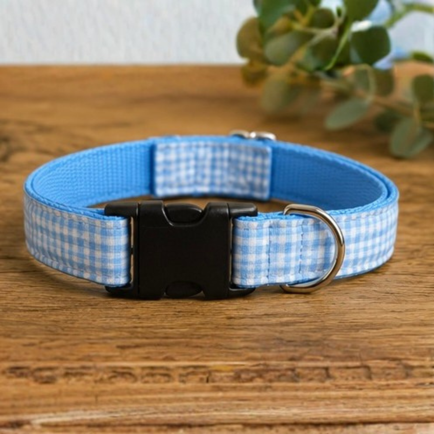 Blue & White Gingham Collar and Lead Set