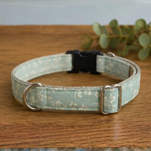 Green Floral Dog Collar & Lead Set