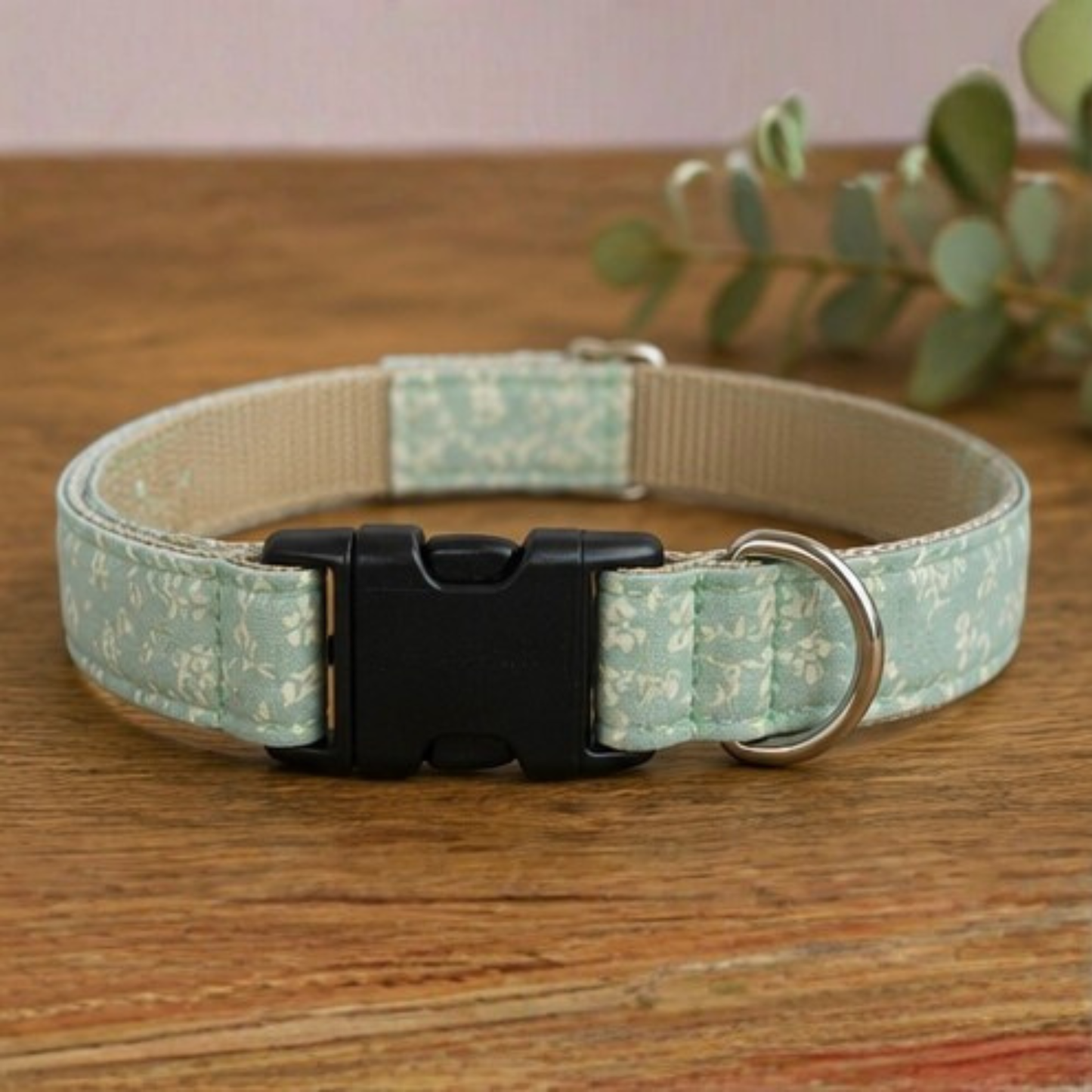 Green Floral Dog Collar & Lead Set