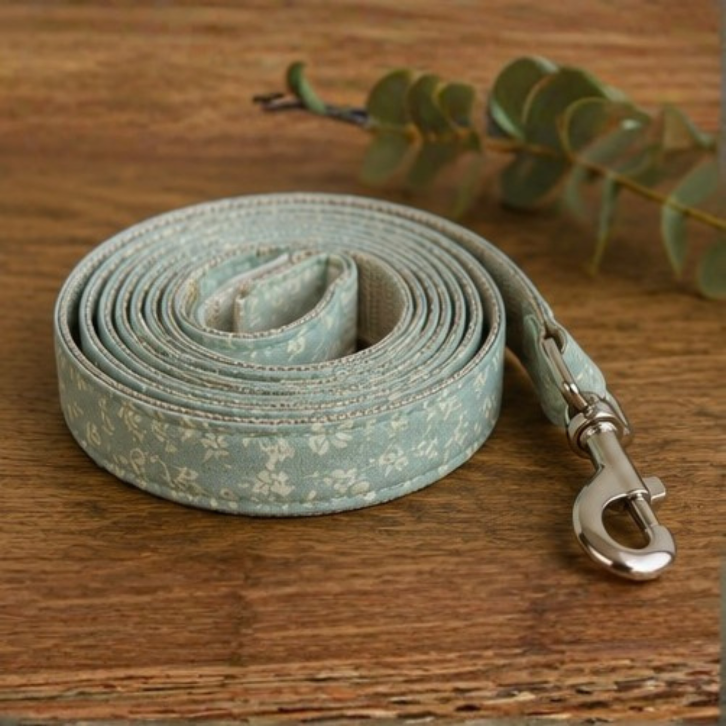 Green Floral Dog Collar & Lead Set