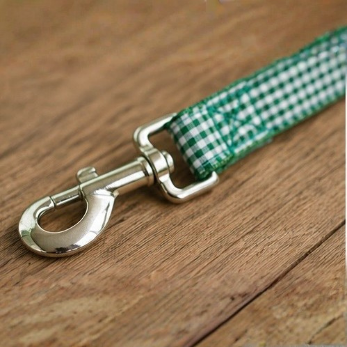 Green & White Gingham Dog Collar and Lead Set