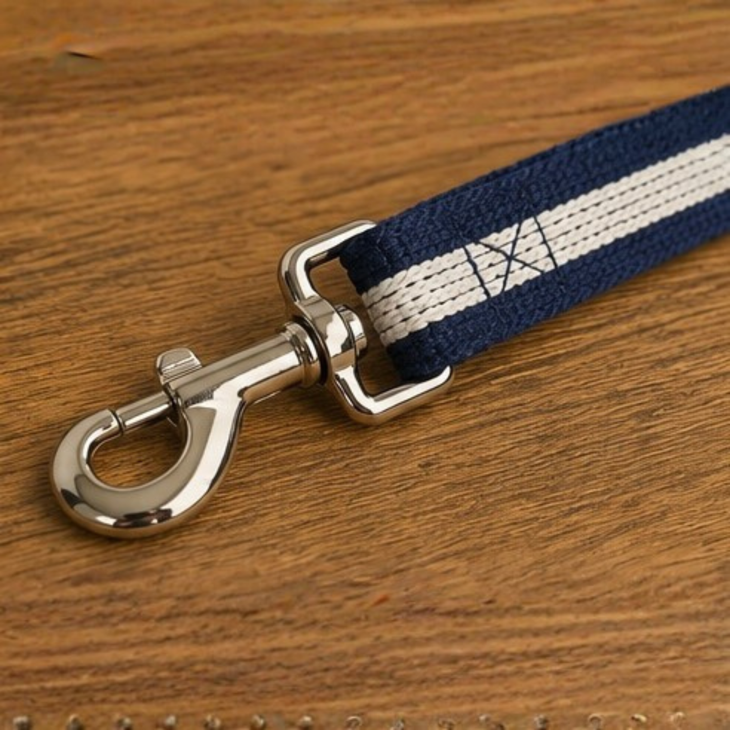 Navy and Ecru Striped Dog Collar & Lead Set