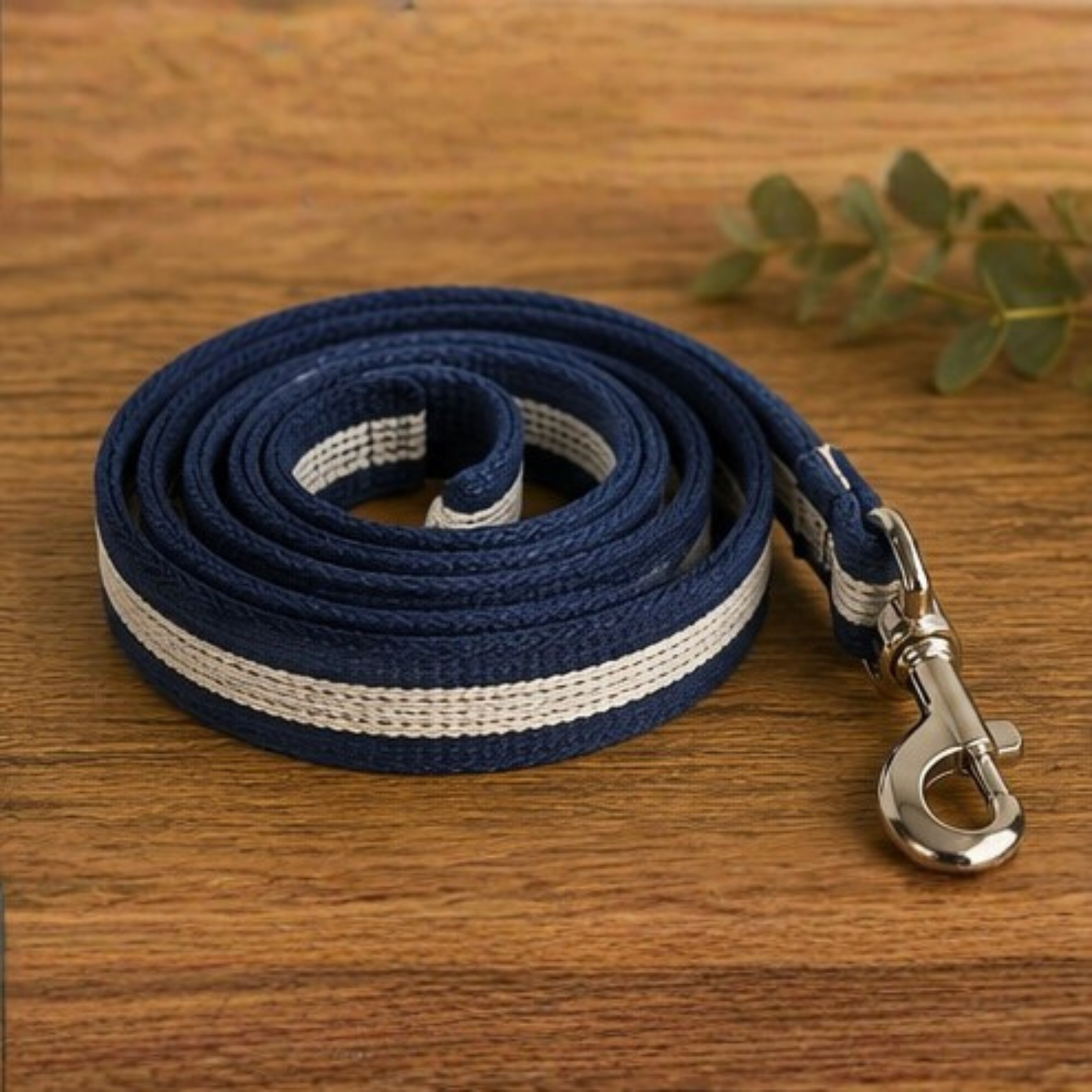 Navy and Ecru Striped Dog Collar & Lead Set
